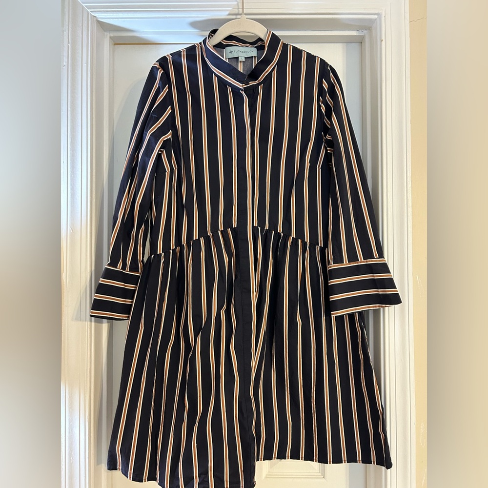 Tuckernuck Navy and Beige Striped Long Sleeve Shirt Dress